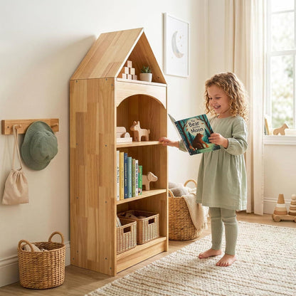Kinderregal aus Gummiholz mit 4 Etagen – Eckregal für Kinderzimmer