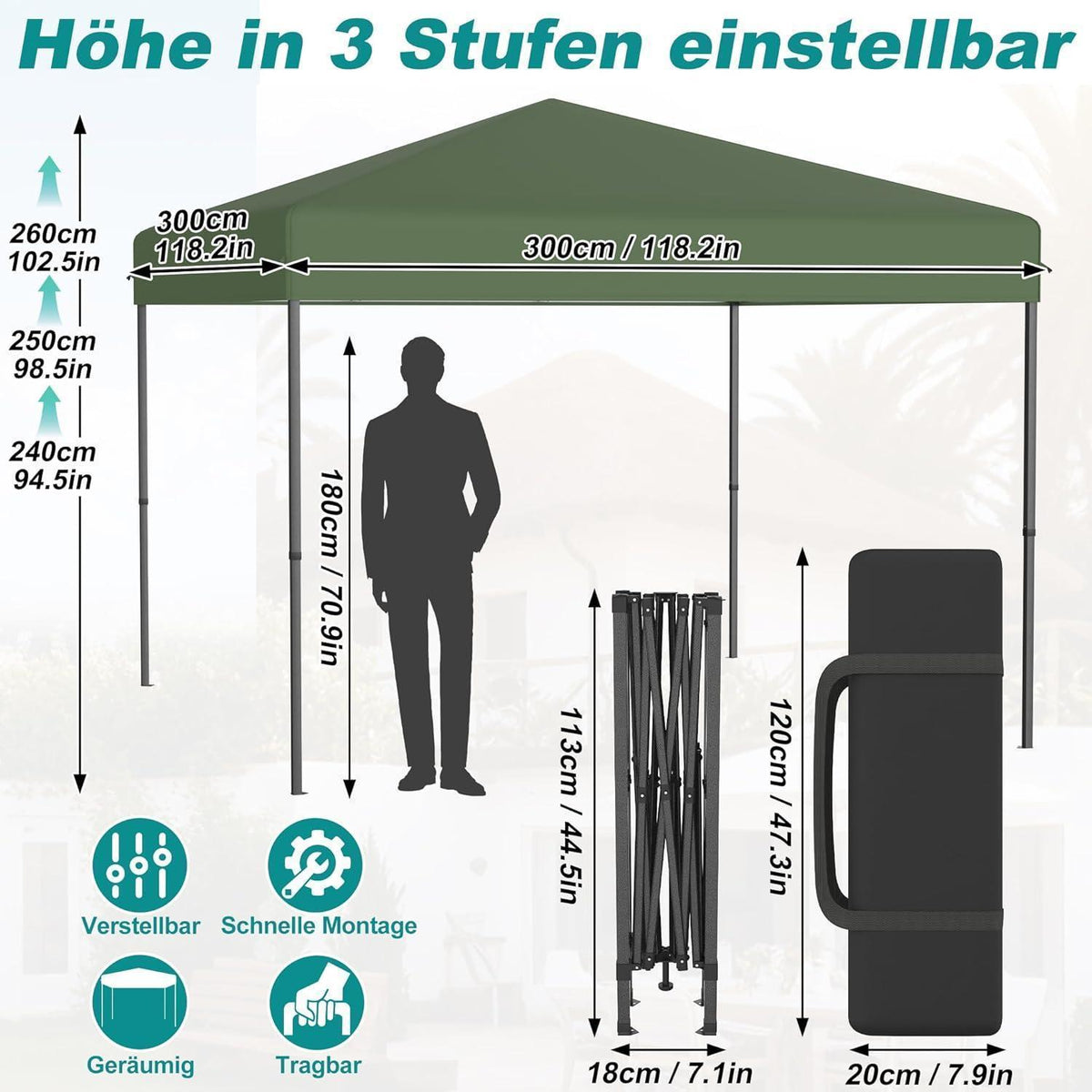 3x3m Pop Up Pavillon – Wasserdicht & Stabil für Garten & Camping
