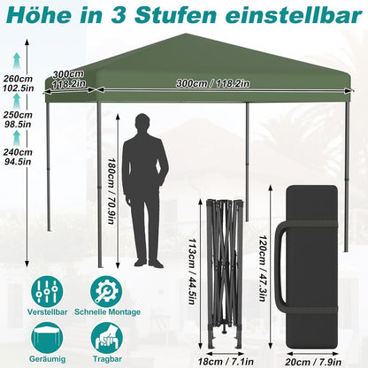 3x3m Pop Up Pavillon – Wasserdicht & Stabil für Garten & Camping