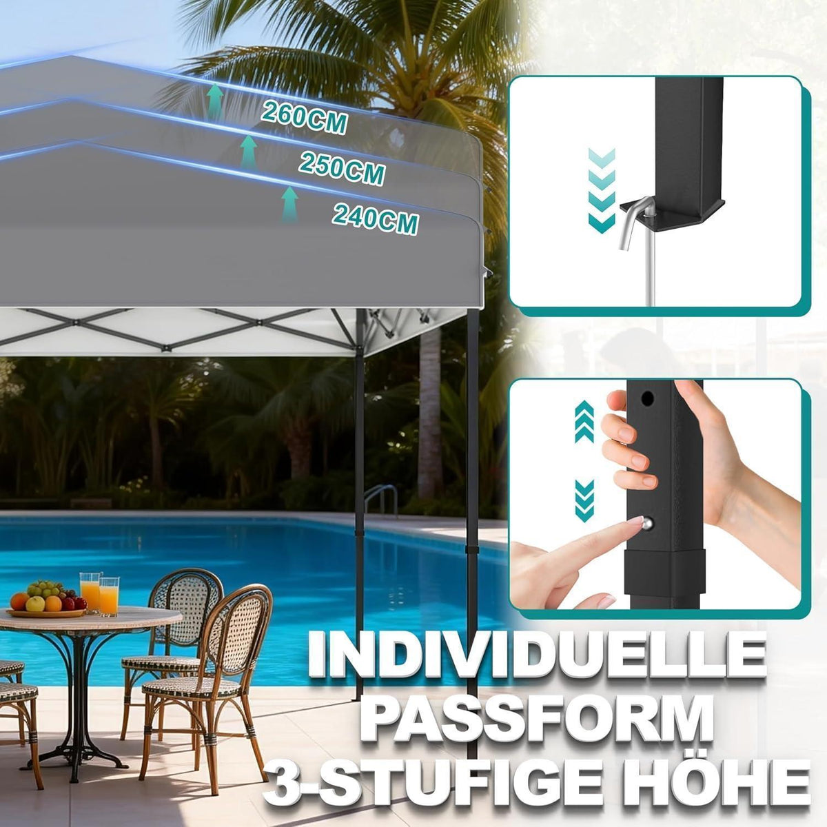 3x3m Pop Up Pavillon – Wasserdicht & Stabil für Garten & Camping