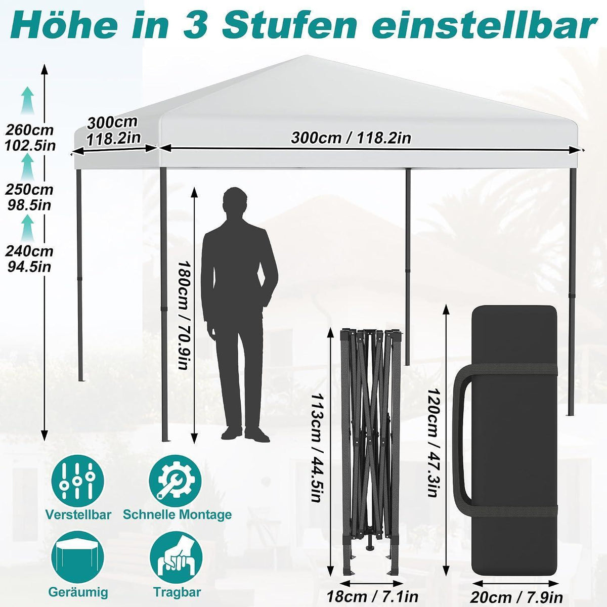 3x3m Pop Up Pavillon – Wasserdicht & Stabil für Garten & Camping