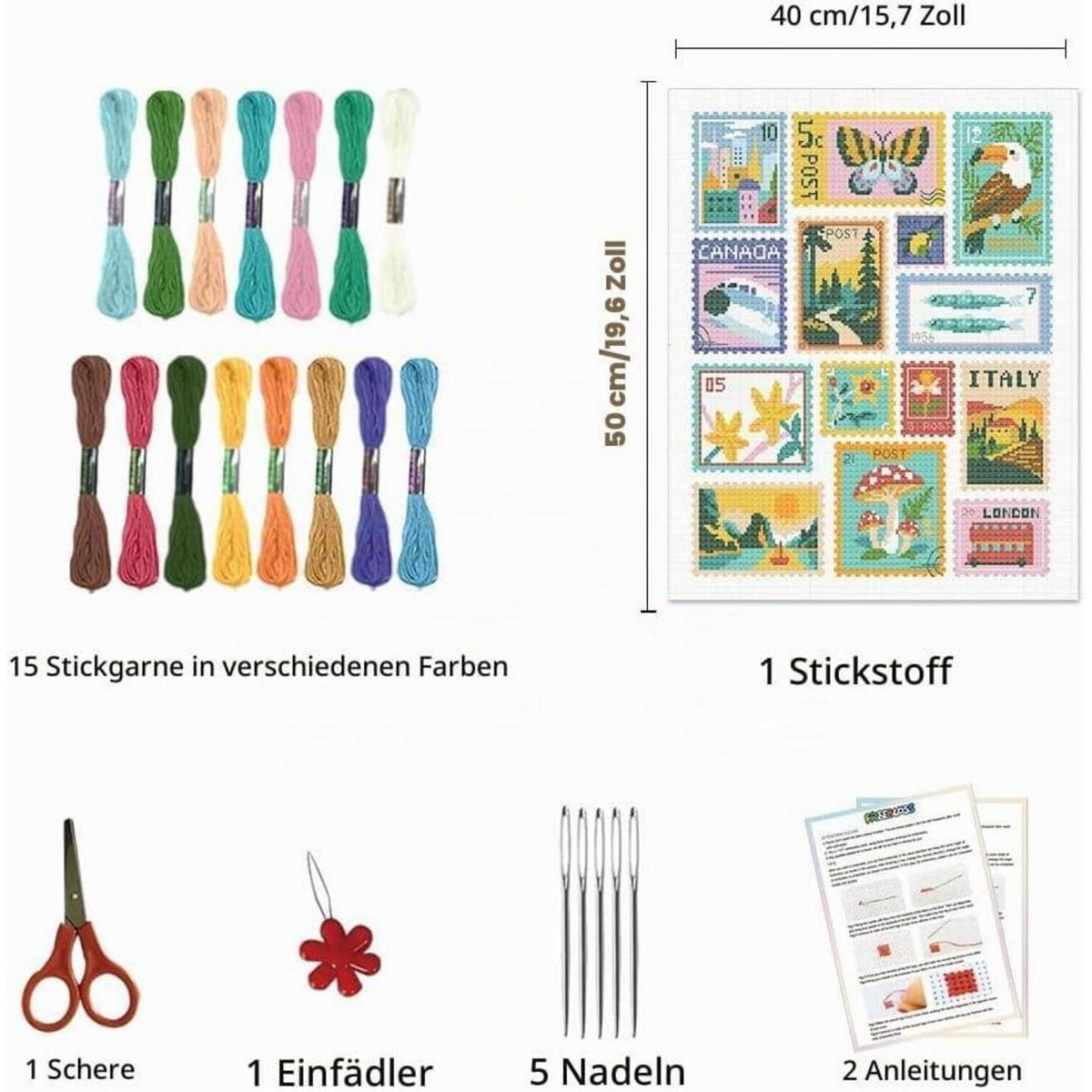Kreuzstich Set mit Stempel Collage – Anfängerfreundlich & Mit Anleitung