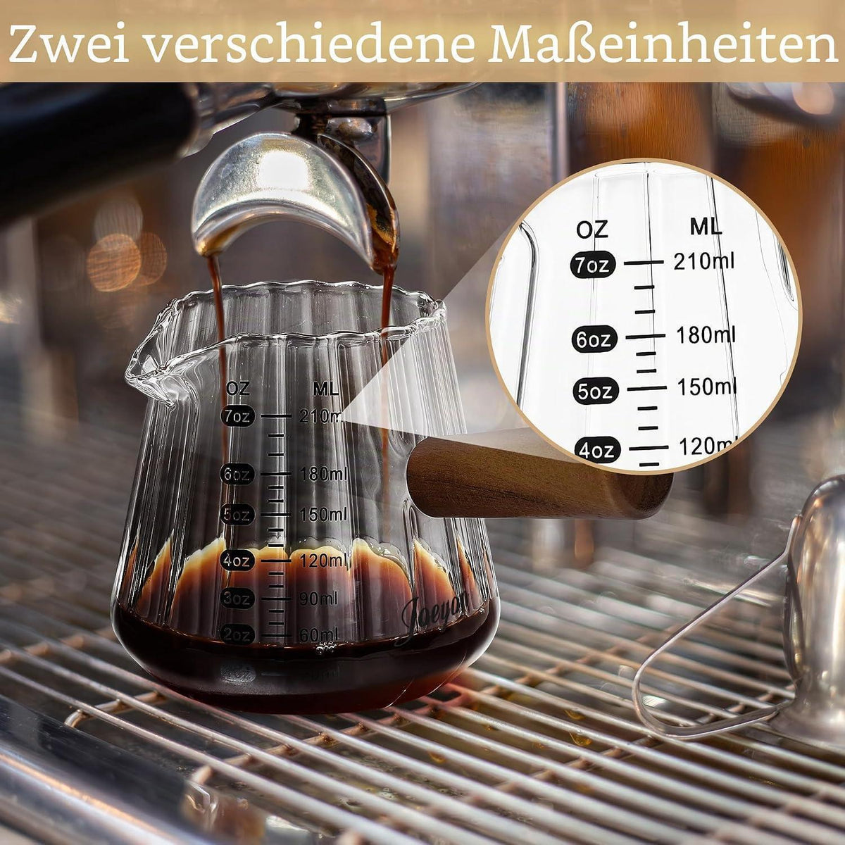Glas Messbecher mit Holzgriff – 210ml Espresso Tasse