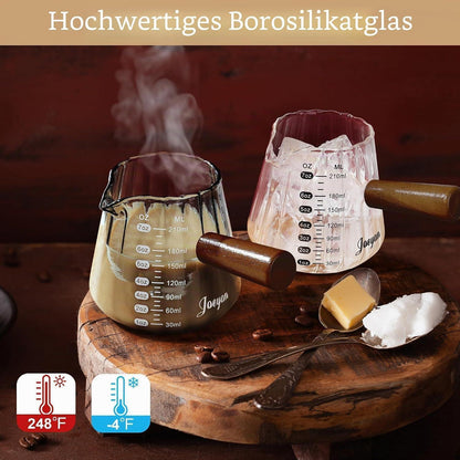 Glas Messbecher mit Holzgriff – 210ml Espresso Tasse