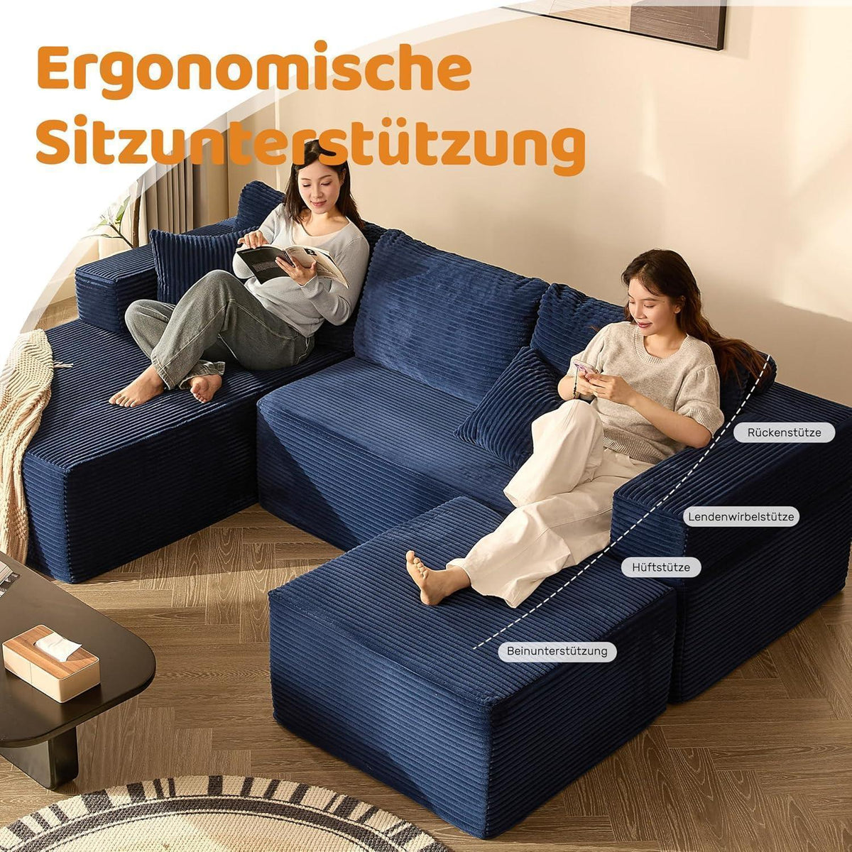 Modulares Ecksofa 272cm mit Schlaffunktion & Chaiselongue Links