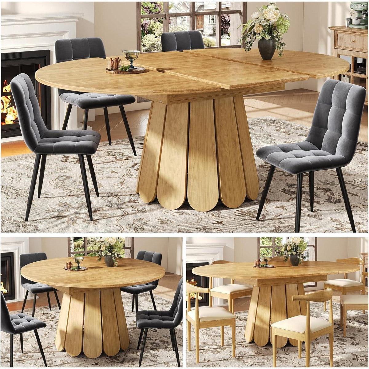 Runder Esstisch Ausziehbar Holz 118-158 cm – Platz für 6 Personen