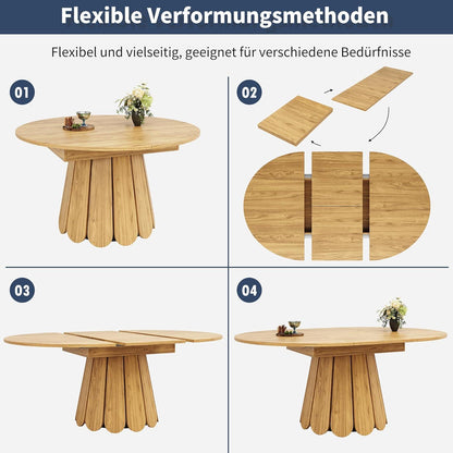 Runder Esstisch Ausziehbar Holz 118-158 cm – Platz für 6 Personen