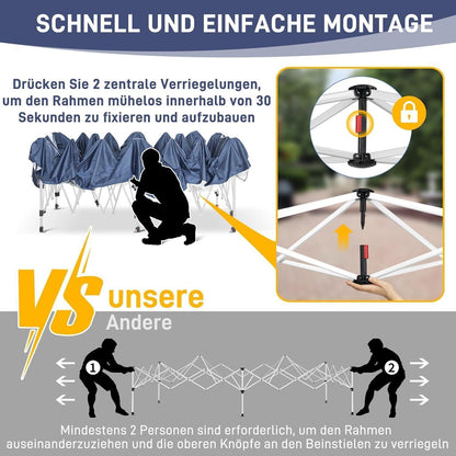 3x6m Faltpavillon mit 6 Seitenwänden – Wasserdicht & UV-Schutz