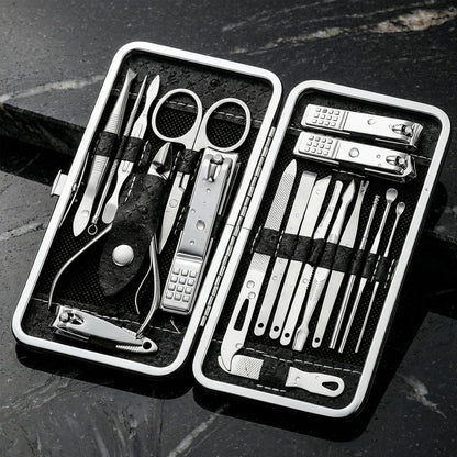 19-teiliges Maniküre-Pediküre Set Edelstahl – Tragbares Nagelpflege Kit