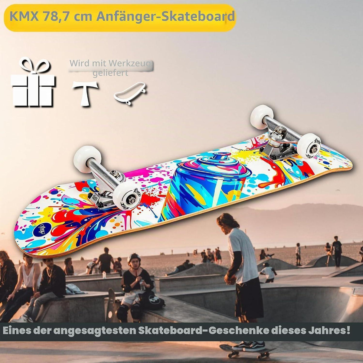 Komplett Skateboard Anfänger Set mit Tool | 31" Graffiti Blau