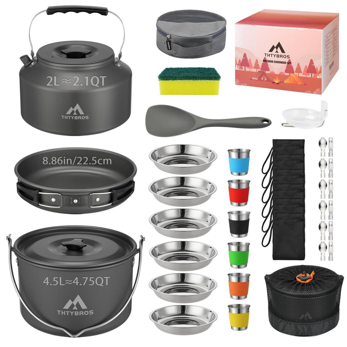 Camping Kochset 43-teilig für 6 Personen – Aluminium Geschirr Set