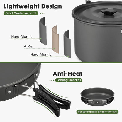 Camping Kochset 43-teilig für 6 Personen – Aluminium Geschirr Set