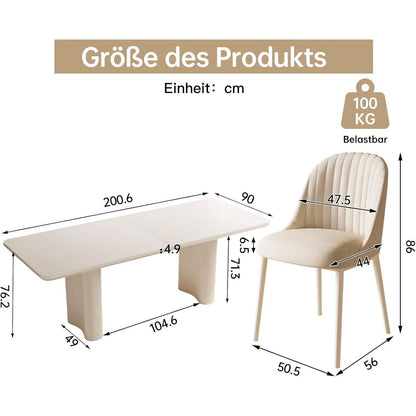 Rechteckiger Esstisch Creme 200 cm mit 8 Stühlen
