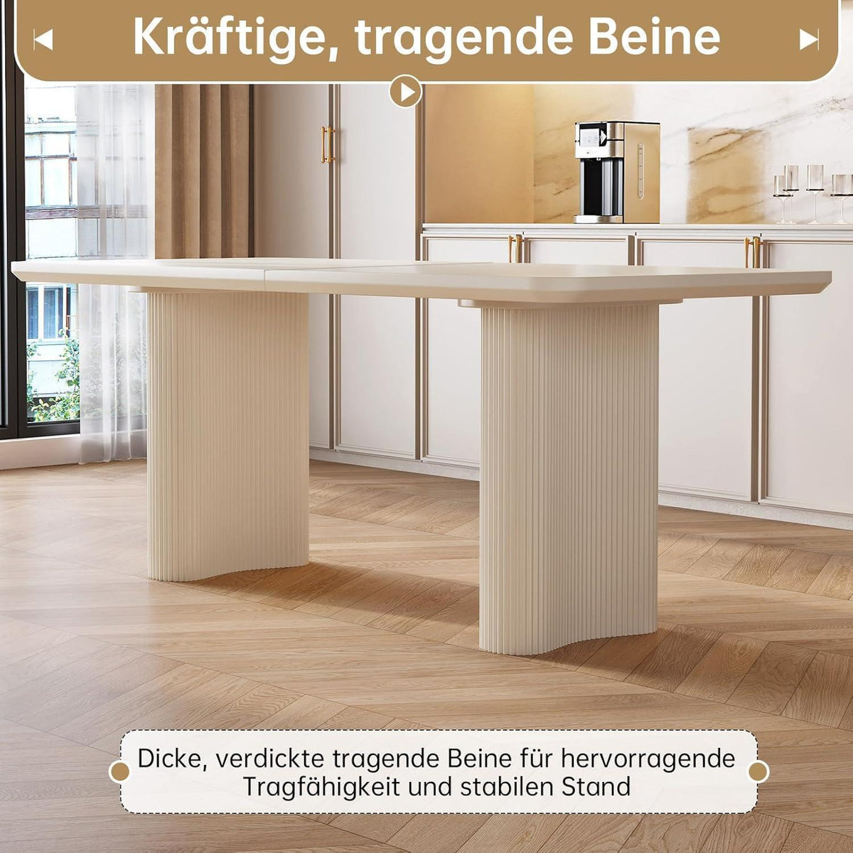 Rechteckiger Esstisch Creme mit 4 Stühlen (160 cm)