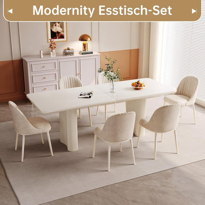 Rechteckiger Esstisch Creme mit 6 Stühlen (200 cm)