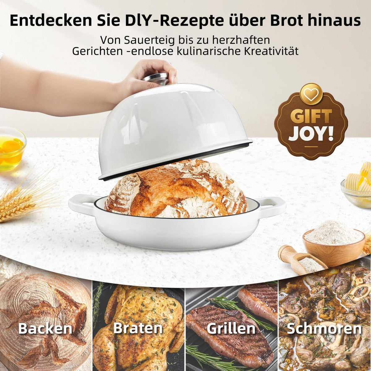 Emaillierter Gusseisen-Brotbacktopf 5,35L Weiß