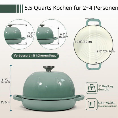 Gusseisen Brotbacktopf 5,35L Meersalzgrün mit Handschuhen