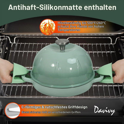 Gusseisen Brotbacktopf 5,35L Meersalzgrün mit Handschuhen