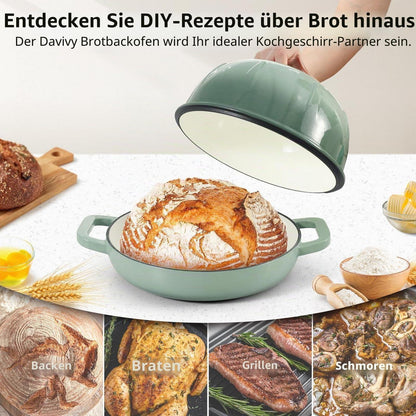 Gusseisen Brotbacktopf 5,35L Meersalzgrün mit Handschuhen