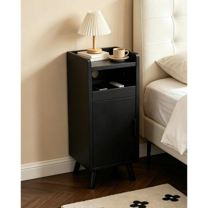 Nachttisch 2er Set Schwarz – Schmaler Nachtschrank mit Schublade
