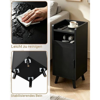 Nachttisch 2er Set Schwarz – Schmaler Nachtschrank mit Schublade
