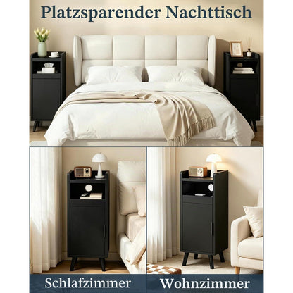 Nachttisch 2er Set Schwarz – Schmaler Nachtschrank mit Schublade