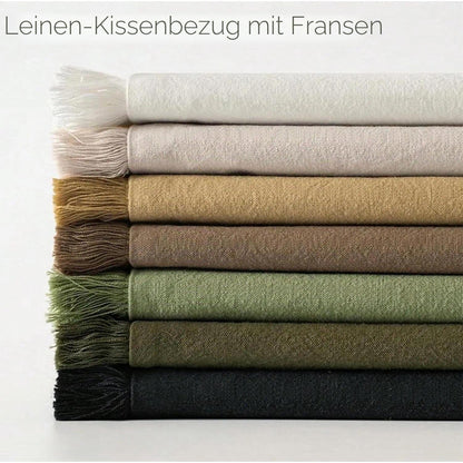 2er Set Baumwoll Kissenbezüge mit Fransen, 60x60 cm, Beige