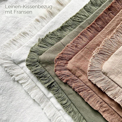 2er Set Baumwoll Kissenbezüge mit Fransen, 60x60 cm, Beige