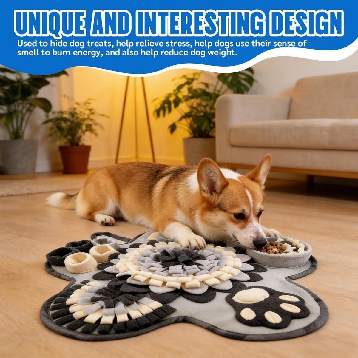 Schnüffelteppich Hund 60x60 cm – Grau, Interaktives Spielzeug