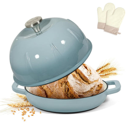 Gusseisen Brotbacktopf 5,35L mit Ofenhandschuhen – Meersalzblau