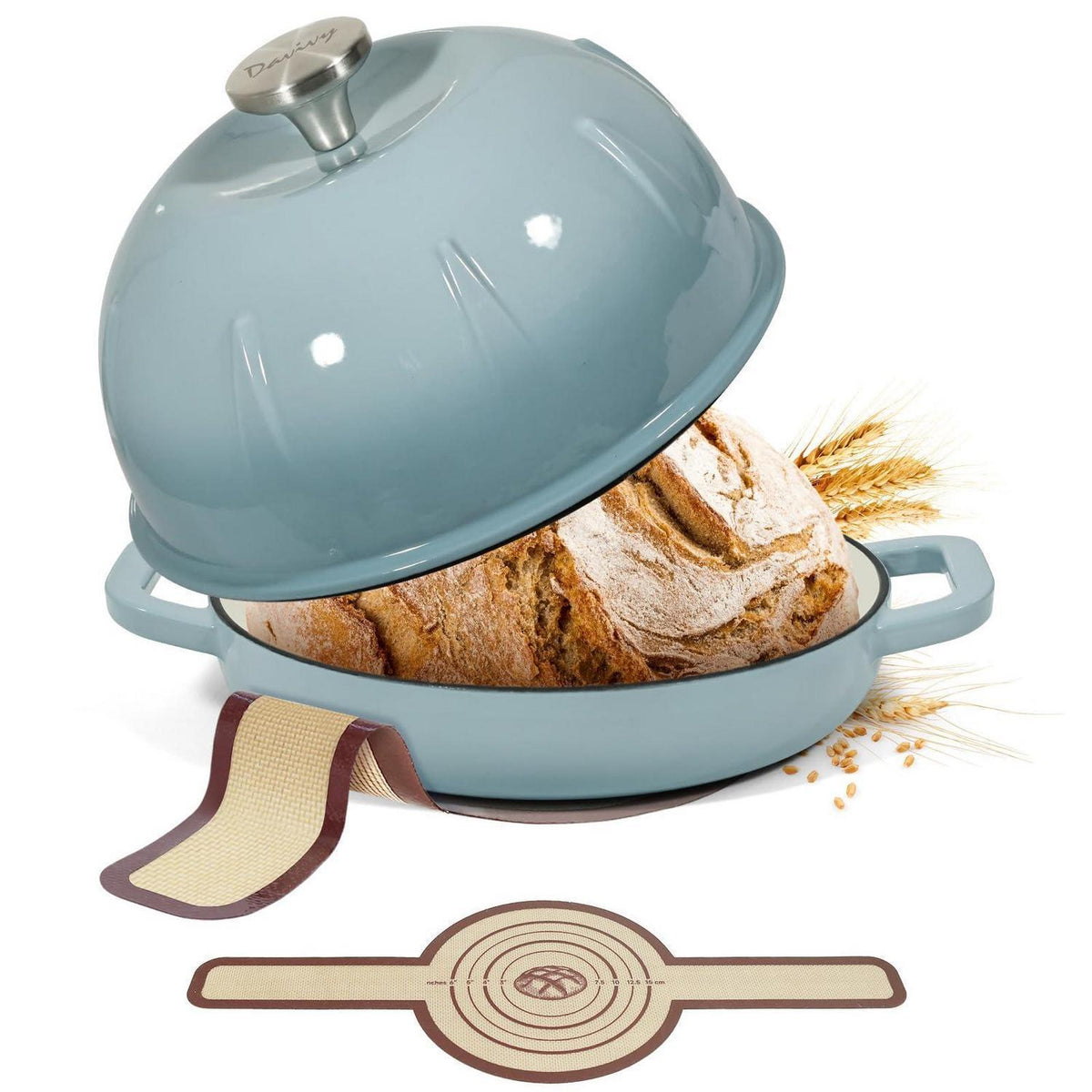 Gusseisen Brottopf 5,35L Meersalzblau mit Brotschlinge