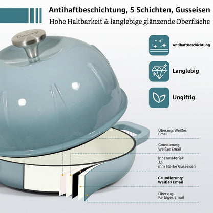 Gusseisen Brottopf 5,35L Meersalzblau mit Brotschlinge