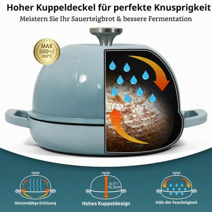 Gusseisen Brottopf 5,35L Meersalzblau mit Brotschlinge