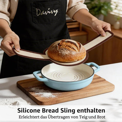 Gusseisen Brottopf 5,35L Meersalzblau mit Brotschlinge