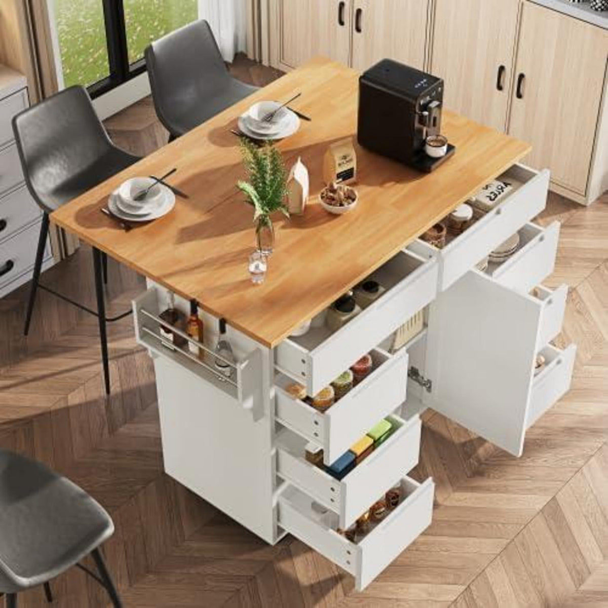 Moderne Kücheninsel mit Rollen & Schubladen (Weiß)