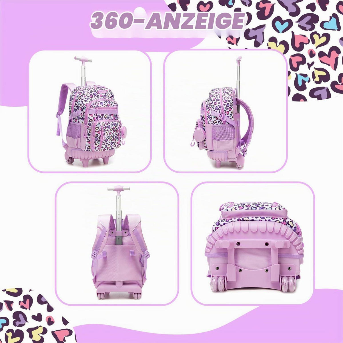 Schulrucksack Trolley Mädchen Herz Motiv – Schultasche mit Rollen
