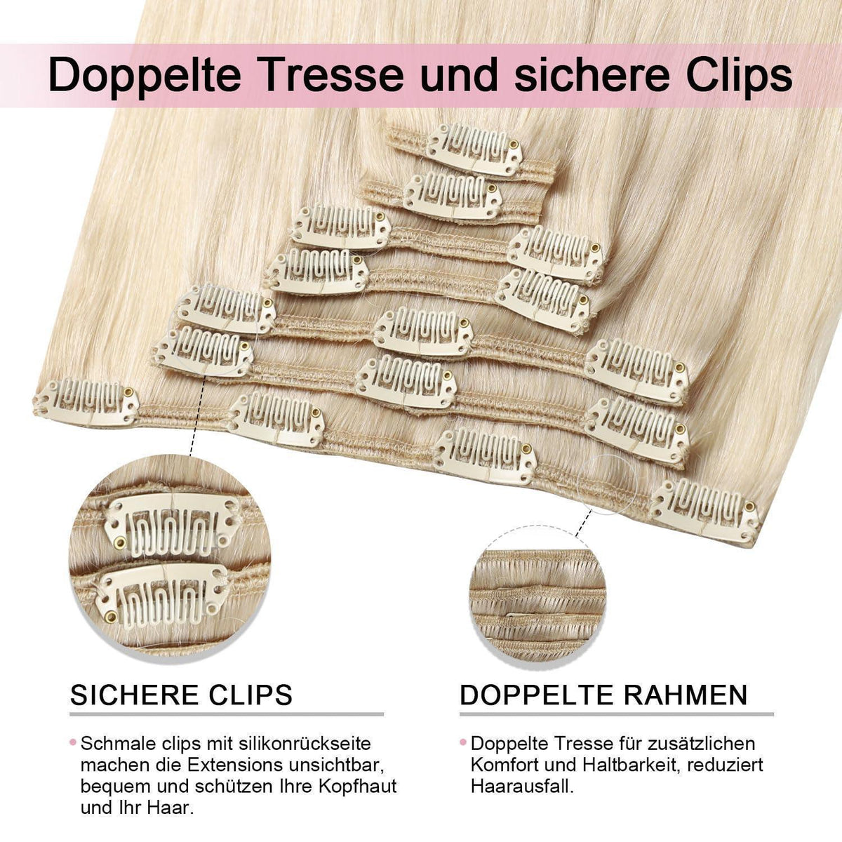 Echthaar Clip-Ins Platinblond (55cm, 120g)