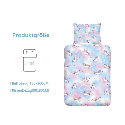Einhorn Bettwäsche Set 135x200 – Rosa-Blau Mikrofaser