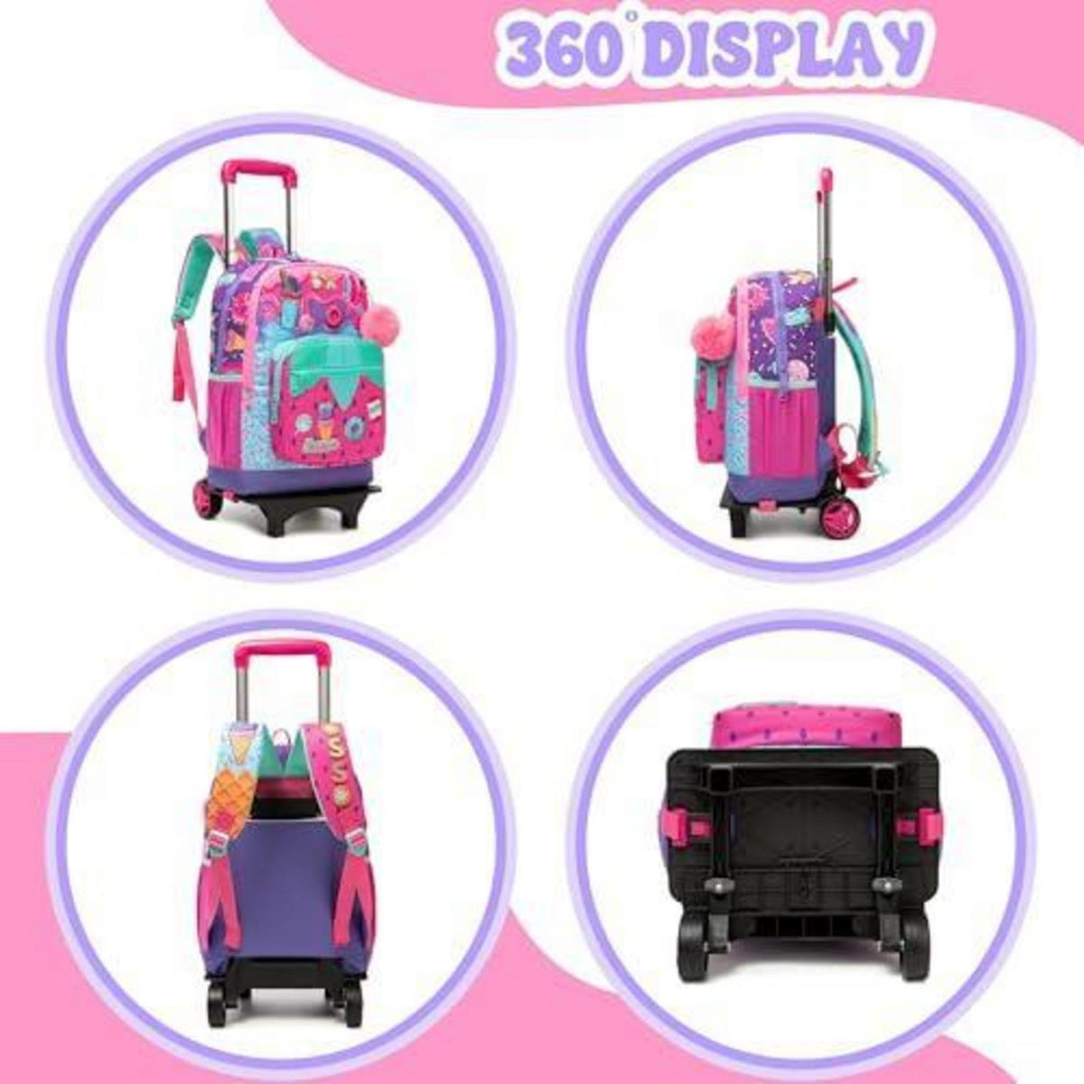 Schulrucksack Trolley Mädchen Rosa Eiscreme mit Lunchbag & Federmäppchen