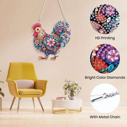 Diamant Painting Anhänger Hahn – DIY Fensterbild mit Kette