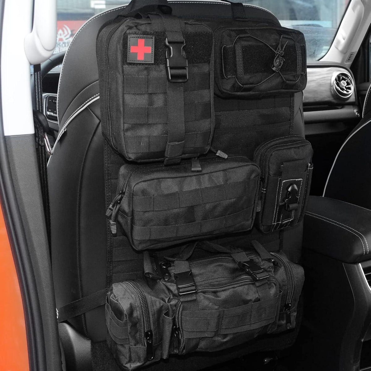 Taktischer Autositz Organizer mit Molle & 5 Fächern Schwarz