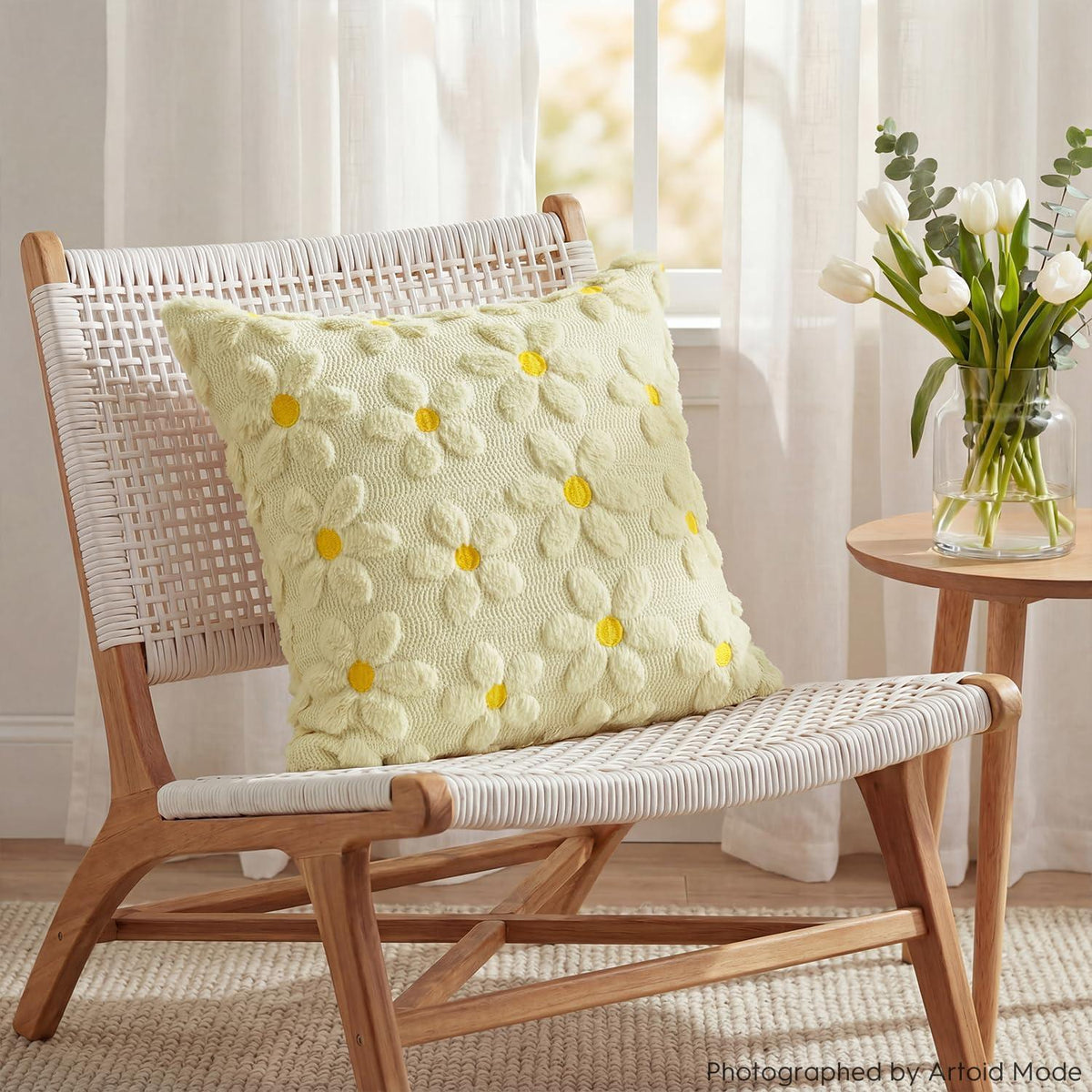 Beige Gänseblümchen Kissenbezüge 2er Set 40x40 cm Plüsch