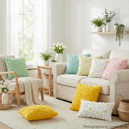 Beige Gänseblümchen Kissenbezüge 2er Set 40x40 cm Plüsch