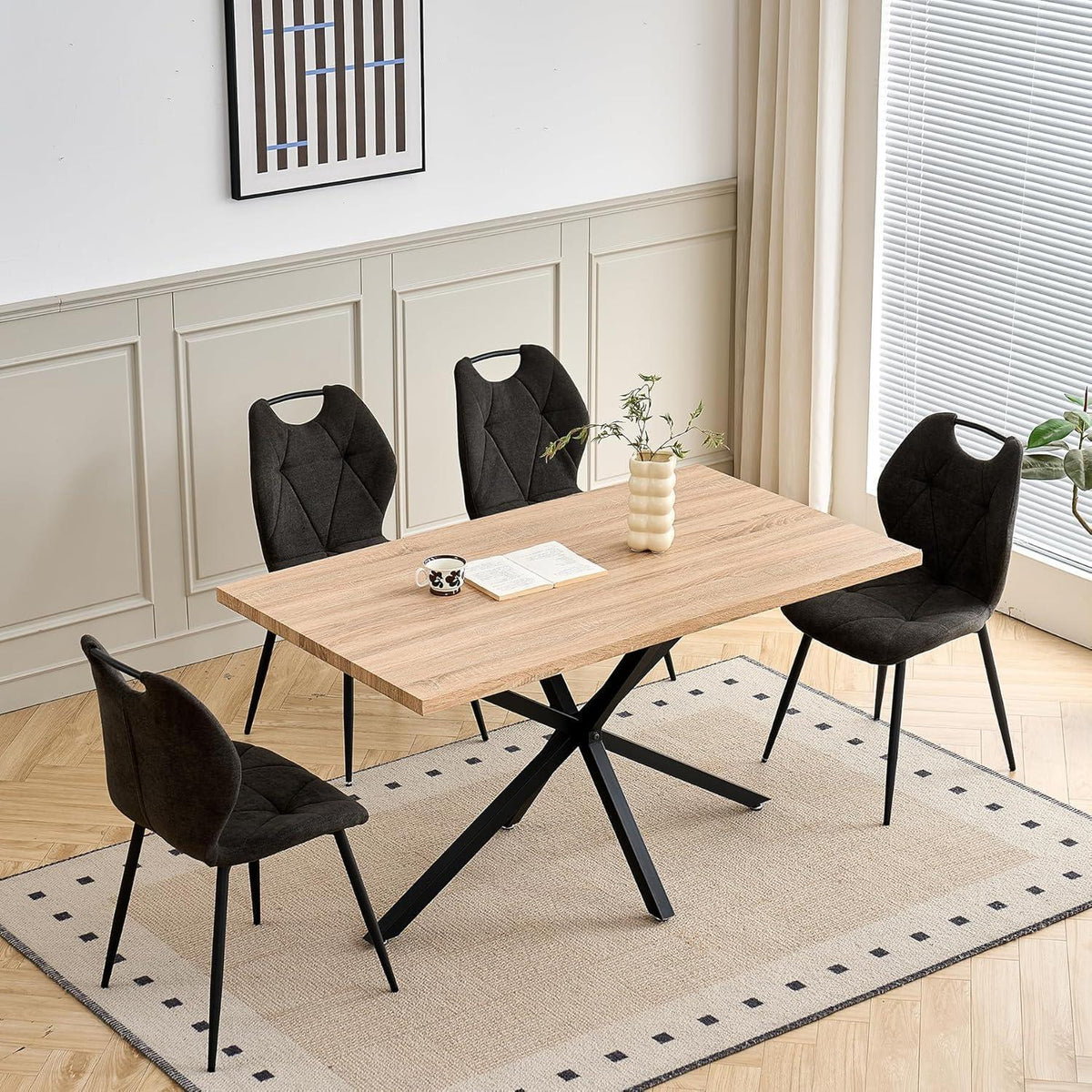 Gepolsterte Esszimmerstühle im skandinavischen Stil, 4er-Set Schwarz