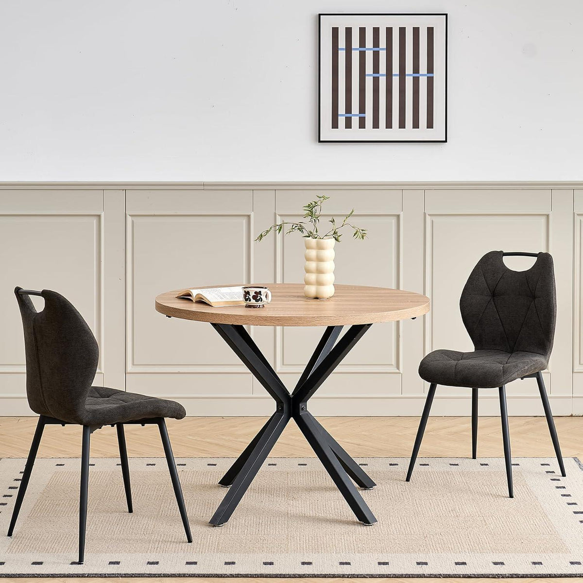 Gepolsterte Esszimmerstühle 2er-Set, skandinavischer Stil Schwarz
