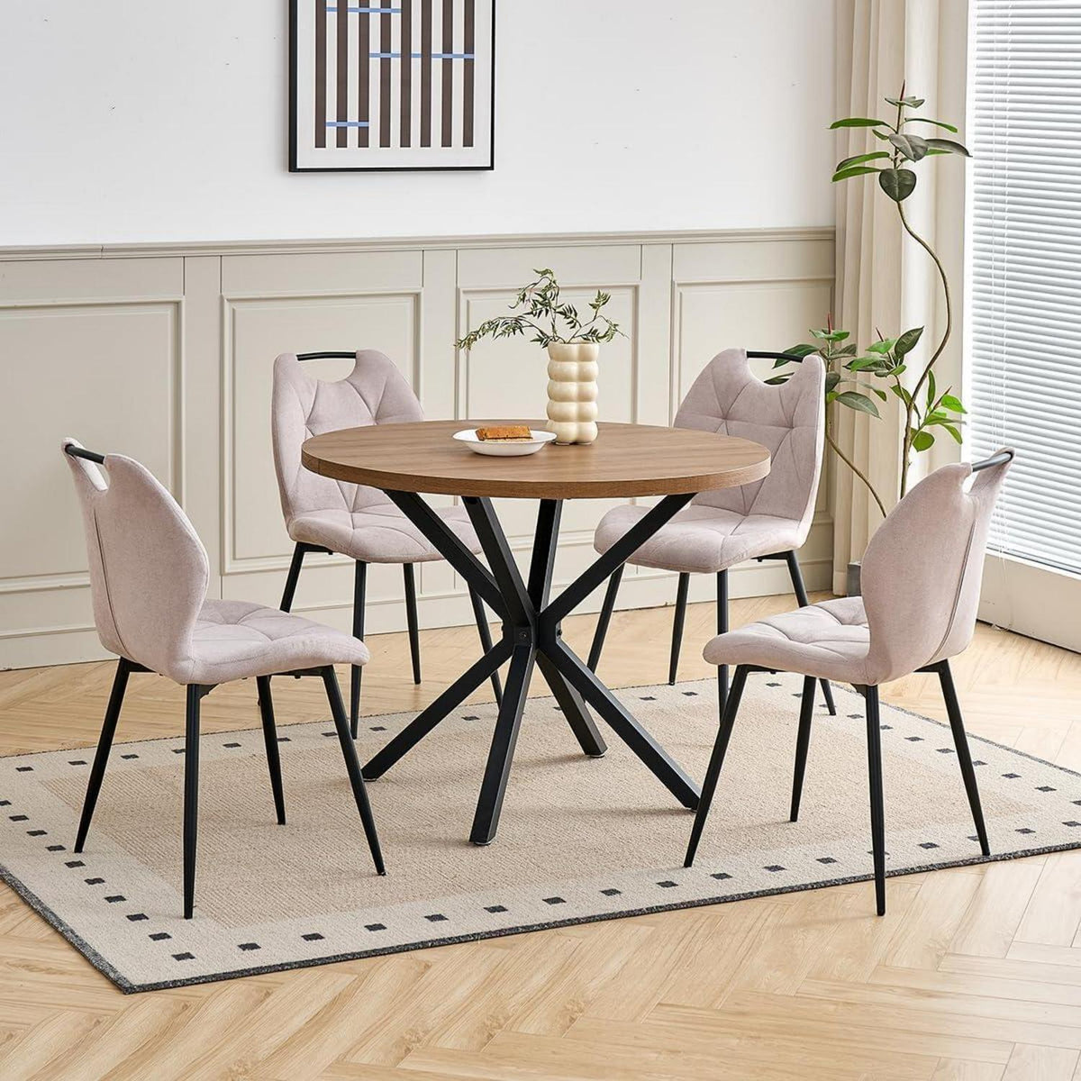 Gepolsterte Esszimmerstühle im skandinavischen Stil, Beige (8er-Set)