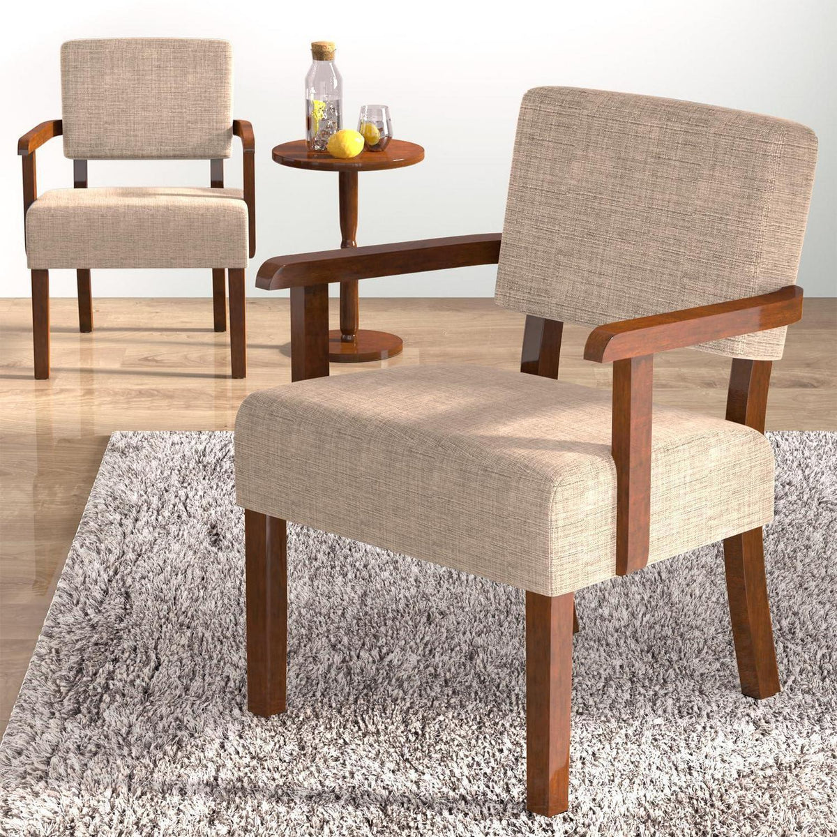 Loungesessel Set 2 Sessel & 1 Tisch – Beige Leinen, Komfort & Stil