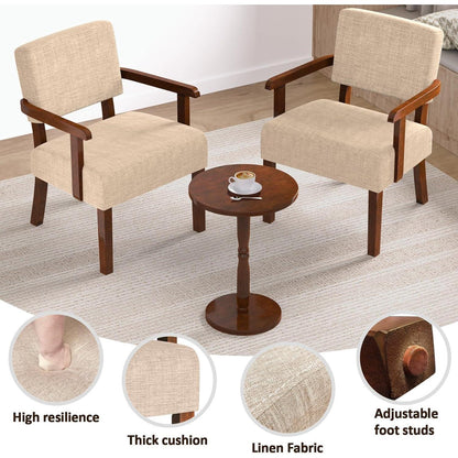 Loungesessel Set 2 Sessel & 1 Tisch – Beige Leinen, Komfort & Stil