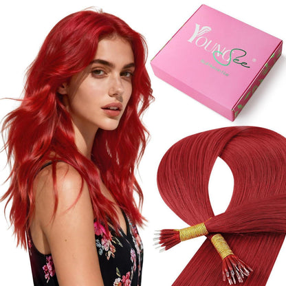 Rote Echthaar Nanoring Extensions 60cm – Remy Haarverlängerung
