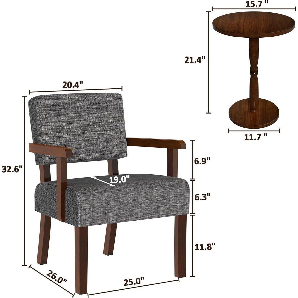 Loungesessel Set Grau: 2 Sessel & 1 Tisch für Wohnzimmer & Co.